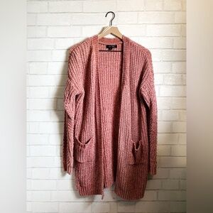 Love Tree Mauve Pink Soft Chenille Chunky Knit Open Long Oversized Cardigan